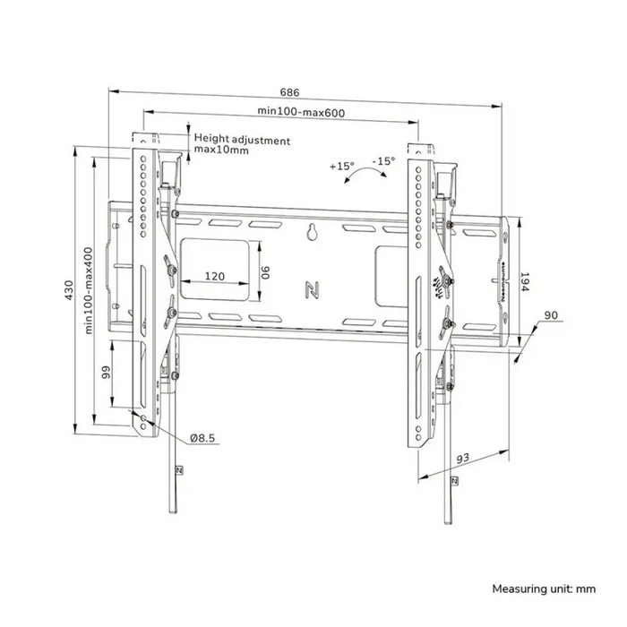 Стойка за стена Neomounts Level-750 (XL 125 kg накланяща