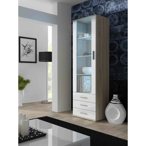Витрина Cama SOHO S1 дъб сонома/бял гланц