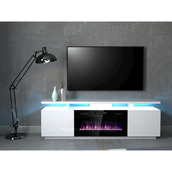 RTV EVA шкаф с електрическа камина 180x40x52 см бял/бял