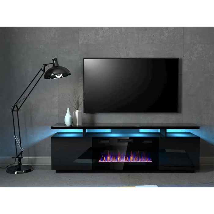 RTV EVA шкаф с електрическа камина 180x40x52 см черно/черно