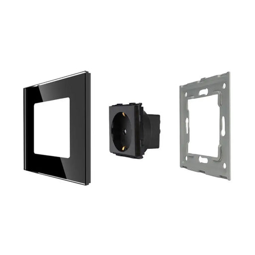 КОНТАКТ С ДЕТСКА ЗАЩИТА И РАМКА СТЪКЛО ЧЕРЕН LUXON