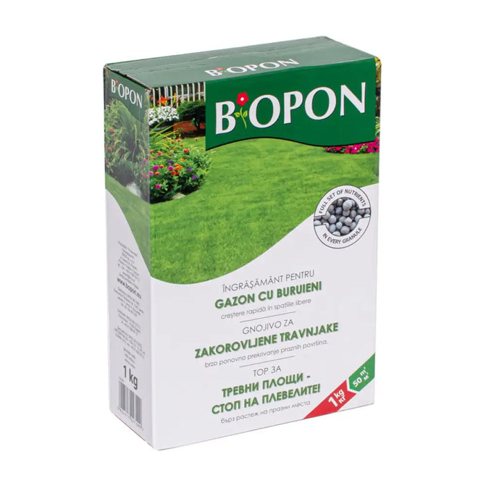 ТВЪРД ТОР ЗА ТРЕВНИ КИЛИМИ ПРОТИВ ПЛЕВЕЛИ 1KG BIOPON