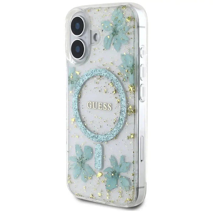 Калъф Guess Resin Flowers Glitter MagSafe iPhone 16