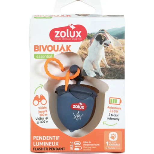 Светеща висулка ZOLUX Bivouak за нашийник Орех LED USB синя