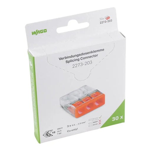 КЛЕМА ЗА КАБЕЛ С БЪРЗА ВРЪЗКА 30 БРОЯ 3X0.5-2.5MM2 WAGO