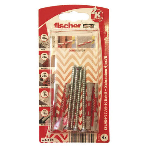 УНИВЕРСАЛЕН ДЮБЕЛ С ВИНТ Ф6Х50ММ 4 БРОЯ FISCHER DUOPOWER S