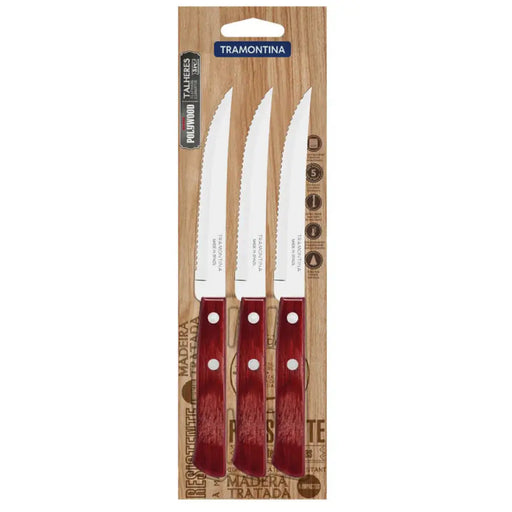 НОЖ ЗА СТЕК ДЪРВЕНА ДРЪЖКА 13 CM 3 БР TRAMONTINA POLYWOOD