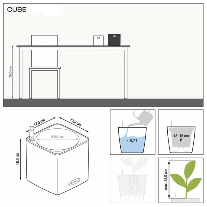 КАШПА 17X17CM С НАПОИТЕЛНА СИСТЕМА LECHUZA CUBE GLOSSY