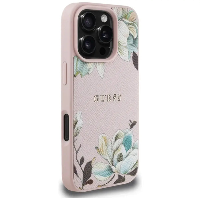 Калъф MagSafe с отпечатан мотив на цветя Guess за iPhone 16