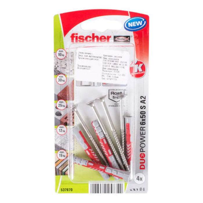 УНИВЕРСАЛЕН ДЮБЕЛ С ВИНТ Ф6Х50ММ 4 БРОЯ FISCHER DUOPOWER S