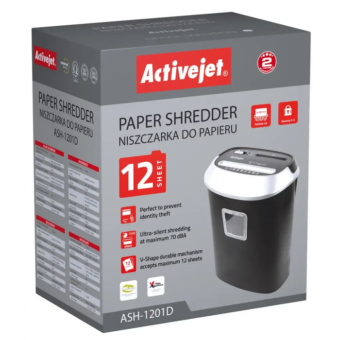 Шредер Activejet ASH-1201D P-3 25 л 45 мм шредове черен