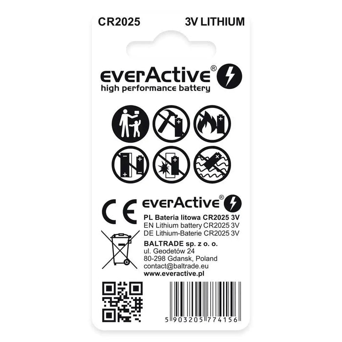 Литиева батерия mini everActive CR2025 - блистер 2 бр.