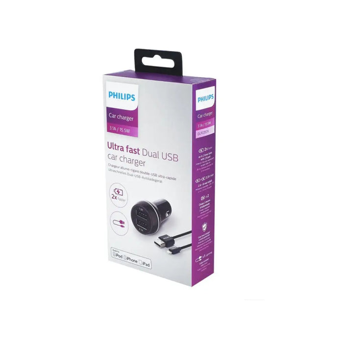 ЗАРЯДНО ЗА АВТОМОБИЛ DLP2357V 2xUSB + Lightin КАБЕЛ PHILIPS