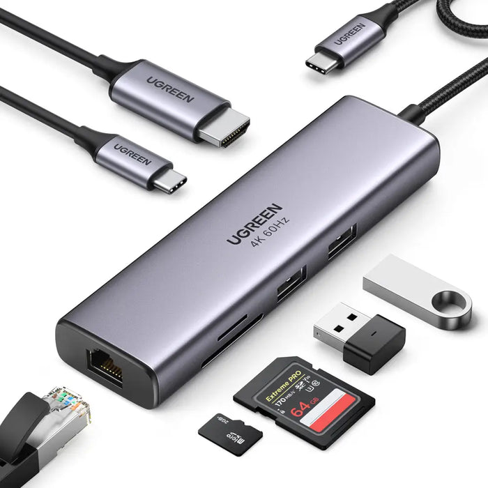 7в1 хъб Ugreen USB Type - C 2x 3.2 Gen 1 / HDMI 4K 60Hz