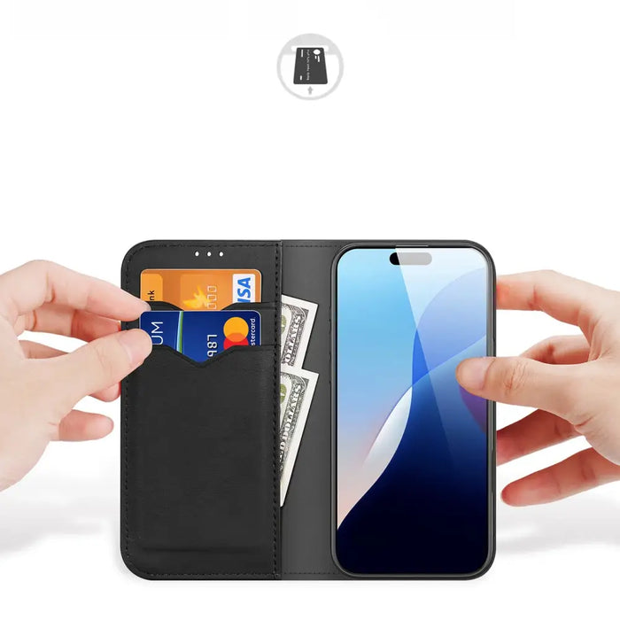 Калъф Dux Ducis Hivo iPhone 16 с флип и RFID защита - черен