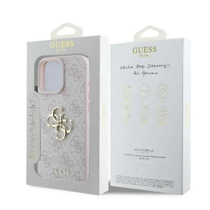 Калъф Guess 4G с голямо лого за iPhone 16 Pro Max - розов