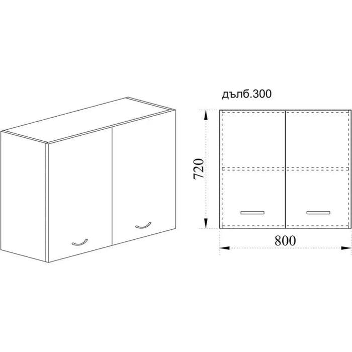 КУХНЕНСКИ ШКАФ ГОРЕН РЕД С ДВЕ ВРАТИ И РАФТ IRIM 80X30X72 СМ