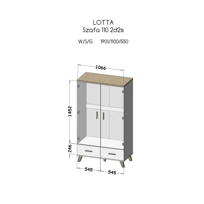 Гардероб Cama LOTTA 2D2D бяло + дъб сонома