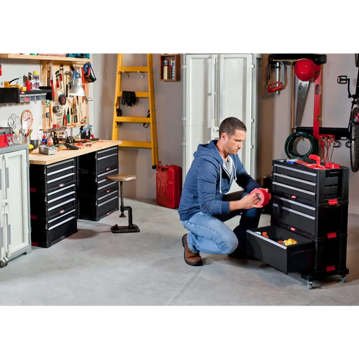 Keter Стойка за инструменти на колелца 6 чекмеджета Черна