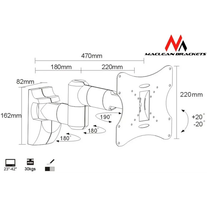 Скоба за стенен монтаж на телевизор LCD LED плазма 23-42’’