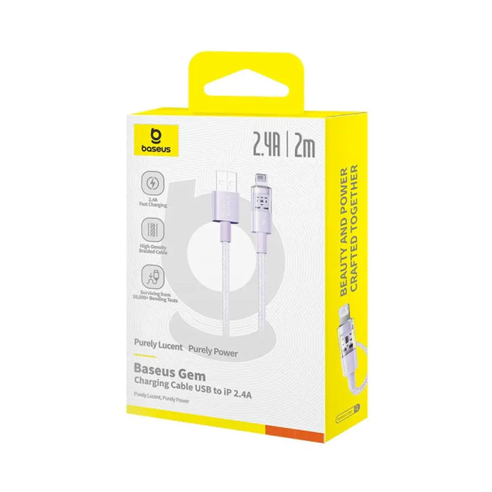 Кабел за бързо зареждане Baseus Gem USB to IP 2.4A 2 м Лилав