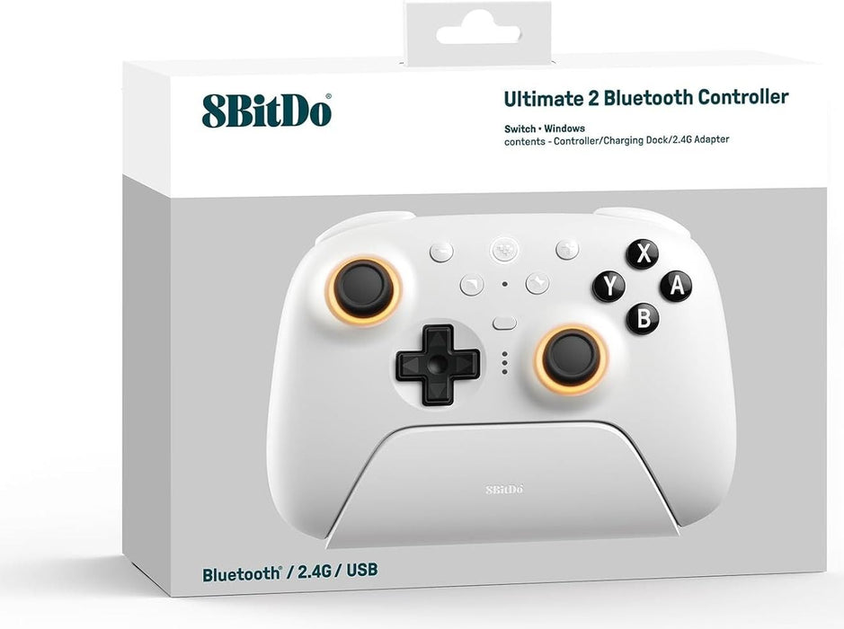 Безжичен контролер 8BitDo - Ultimate 2 Bluetooth, бял (Nintendo Switch/PC)