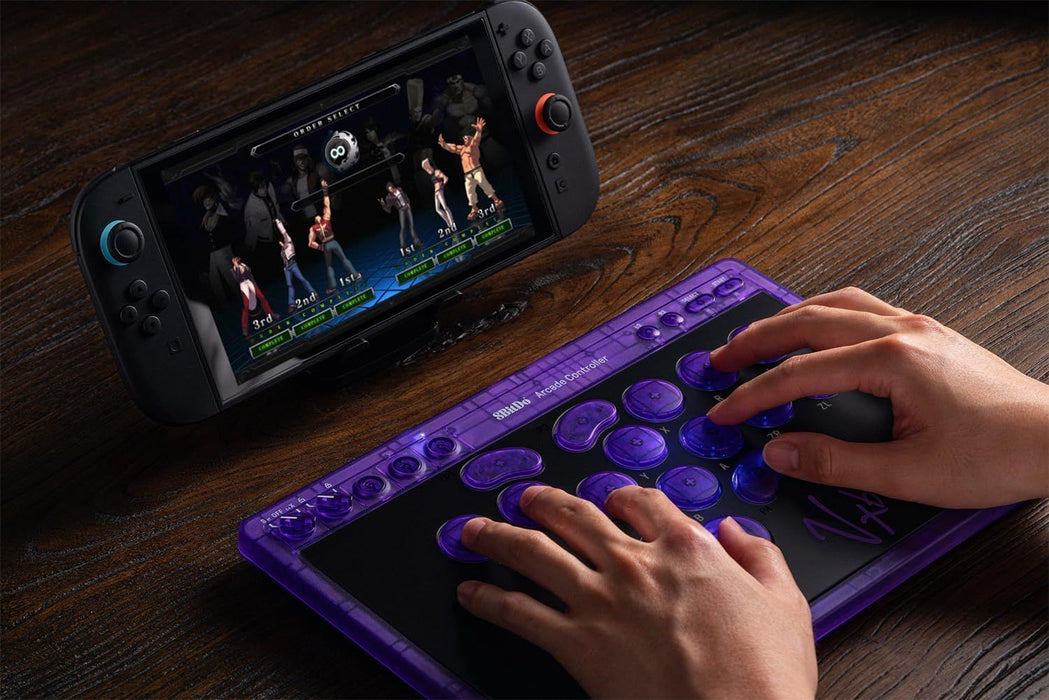 Безжичен контролер 8BitDo - Arcade, черен/лилав (Nintendo Switch/PC)