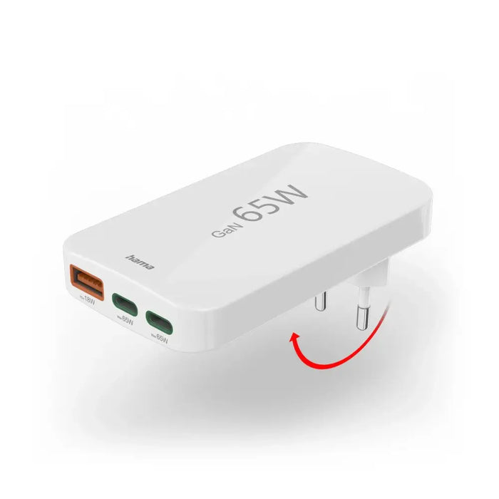 Зарядно устройство Hama GaN 65W 2x USB-C 1x USB-A сгъваемо