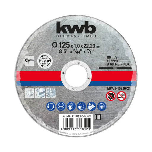 ДИСК ЗА РЯЗАНЕ НА МЕТАЛ И INOX KWB 125x1x22.23