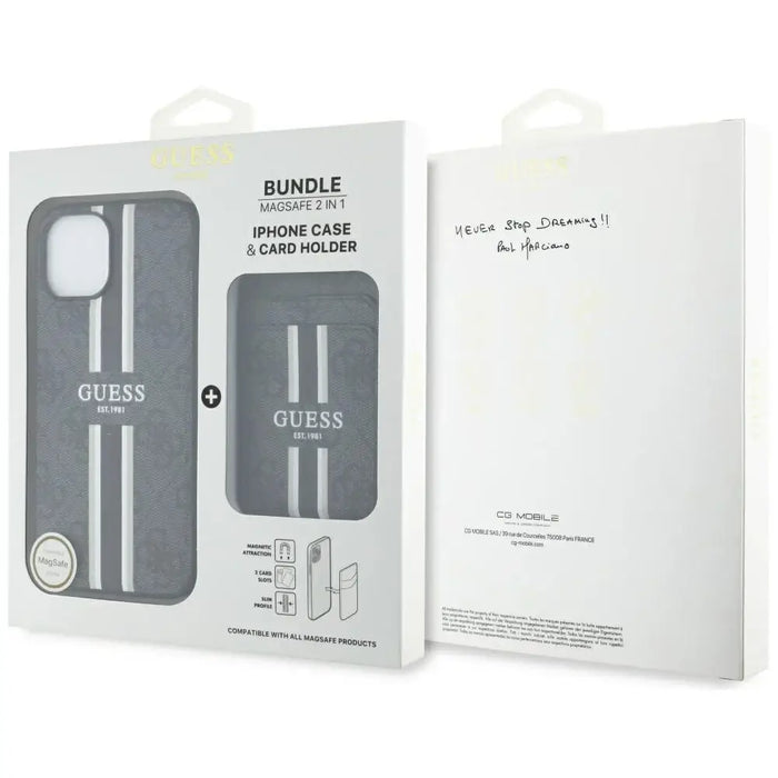 Калъф Guess 4G Stripes с портфейл Magsafe за iPhone 15 черен