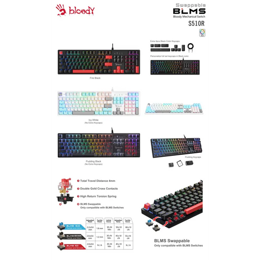 Геймърска механична клавиатура A4tech Bloody S510R Blue