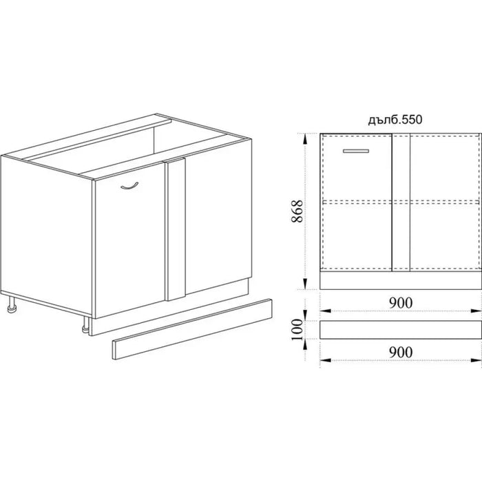 КУХНЕНСКИ ШКАФ ДОЛЕН РЕД ЗА ЪГЪЛ С ВРАТА IRIM 90X55X87 СМ