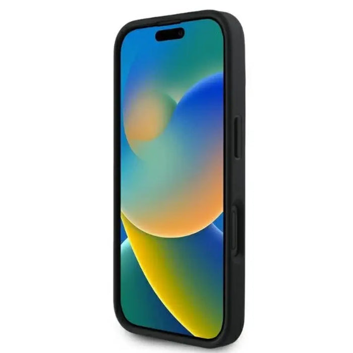 Карл Лагерфелд 3D гумен калъф за iPhone 16 с подпис - черен