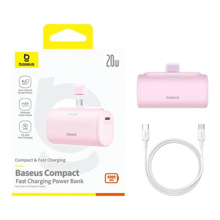 Преносима батерия Baseus Compact USB-C 5000mAh 20W розова