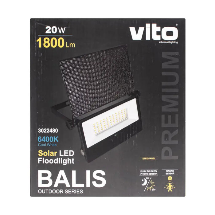 СОЛАРЕН ПРОЖЕКТОР СЪС СЕНЗОР 20W 6400K IP65 5200MAH VITO