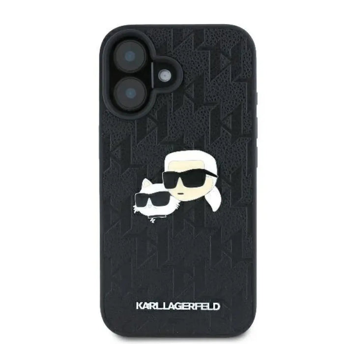 Калъф за iPhone 16 Plus с монограм Karl & Choupette - черен