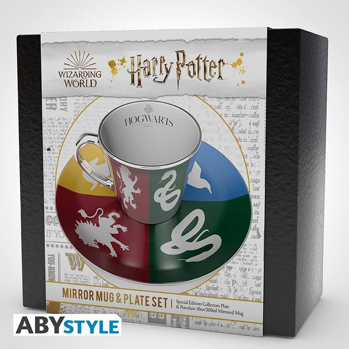 Комплект ABYSTYLE HARRY POTTER Mirror mug &amp; plate set Sorted, Чаша, Подложка с емблеми