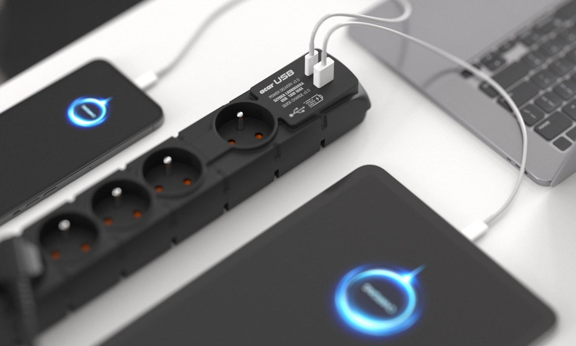 РАЗКЛЮЧИТЕЛ ACAR S6 USB A+C 3M 6X 230V PL PD 3.0 QC ЧЕРЕН