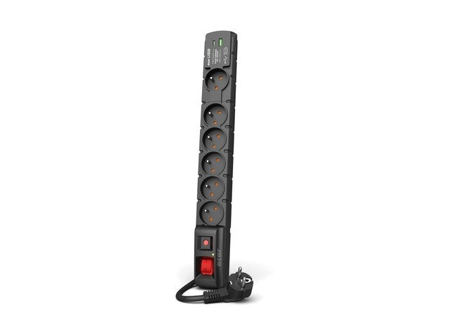 РАЗКЛЮЧИТЕЛ ACAR S6 USB A+C 3M 6X 230V PL PD 3.0 QC ЧЕРЕН
