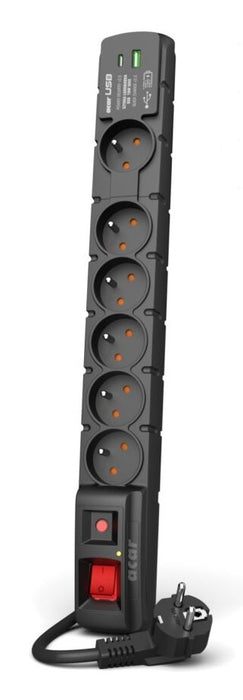 ACAR W2436 защита от пренапрежение Черен 6 AC изход(а) 230 V 1,5 m