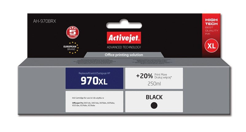 Мастило Activejet AH-970BRX (заместител за HP 970XL CN625AE; Premium; 250 ml; черно)