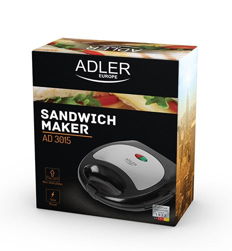 Adler AD 3015 уред за сандвичи 750 W Черен, Сребрист