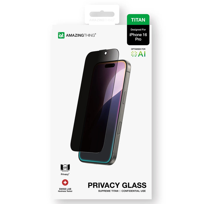 AmazingThing Titan Privacy Glass Privacy Tempered Glass за iPhone 16 Pro