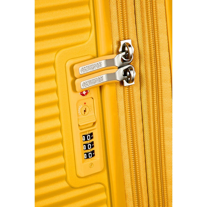 Кабинен куфар American Tourister Soundbox EXP - златисто жълт