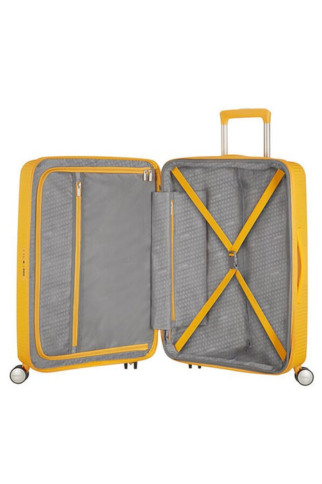 Голям куфар American Tourister Soundbox - златисто жълт