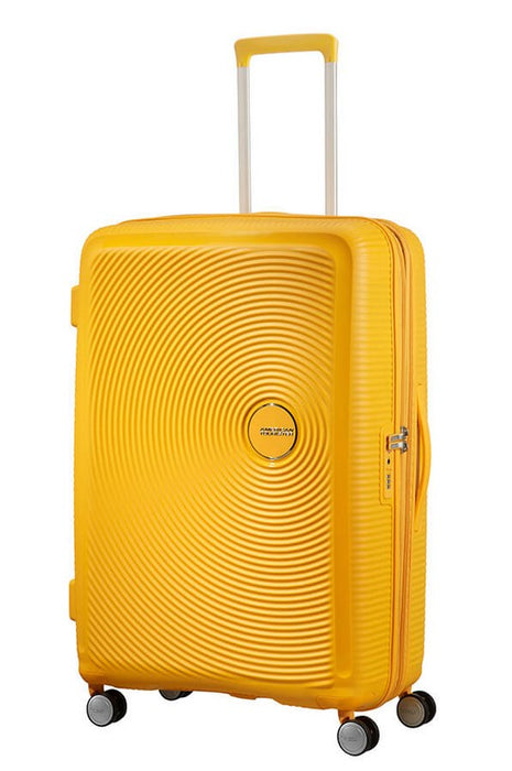 Голям куфар American Tourister Soundbox - златисто жълт