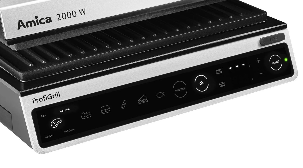 Електрическа скара Amica GK 5011 ProfiGrill неръждаема стомана 2000 W черно-сребристо