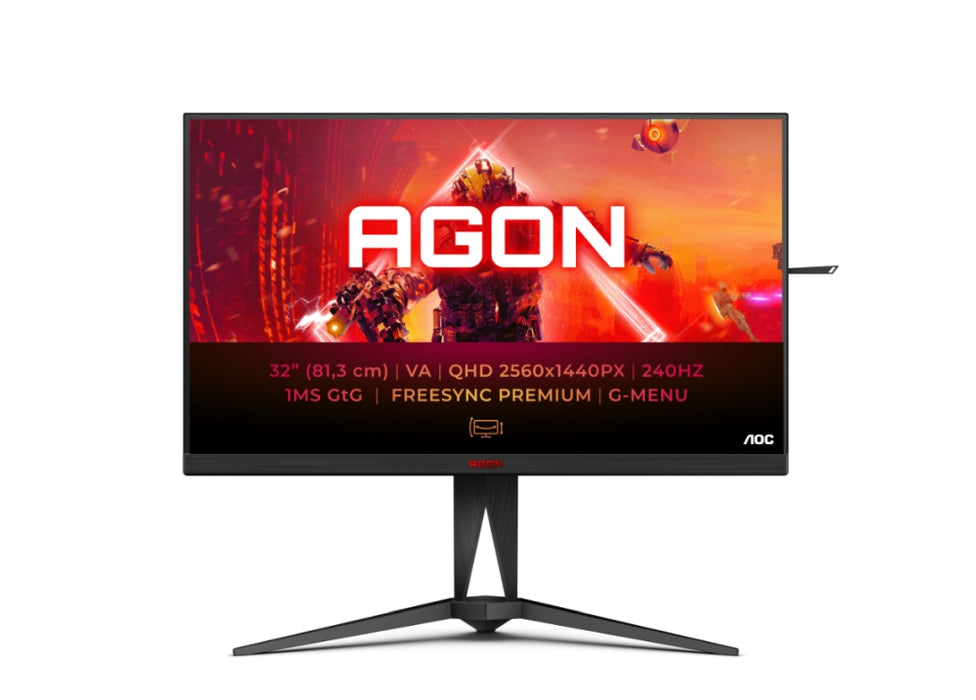 AOC AG325QZN/EU, 31.5" Fast VA WLED, 2560x1440@240Hz, 1ms GtG, 0.5ms MPRT, 400cd m/2, 4000:1, 80M:1 DCR, Adaptive Sync, FlickerFree, Tilt, Height Adjust, Pivot, Swivel, 2xHDMI, 2xDP, USB хъб