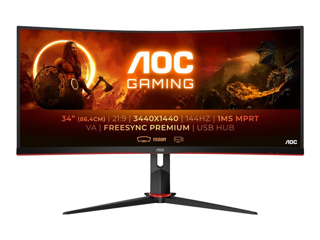 AOC CU34G2X/BK 34 Извит 1500R 21:9 VA, WLED, 3440x1440 144Hz, 4ms, 1ms, 300cd/m2, 3000:1 (80M:1 динамичен), 178/178, sRGB119, Fli