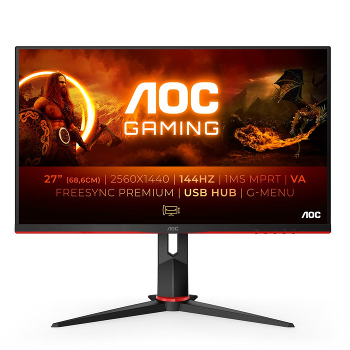 AOC Q27G2U/BK 27 VA WLED 2560x1440 144Hz sRGB Покритие 121 1 ms 250 cd/m 178/178 º Подвижна стойка VESA 2xHDMI DP USB хъб
